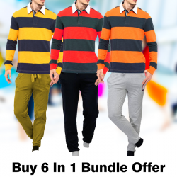 Buy 6 In 1 Bundle Offer, Lencer Men's Fashion Full Sleeves 3 Pice T-Shirt, Universl T1,4Pcs Set Assorted Color Tracksuit, LR859